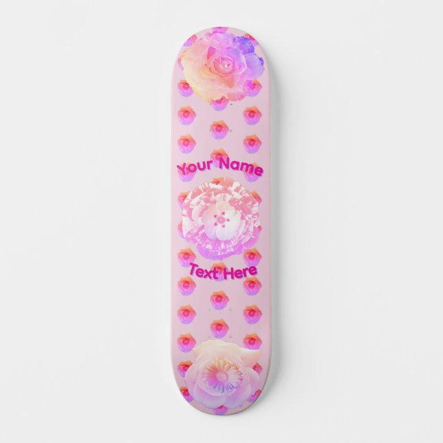 Tomboy Pink Boho Flower Skateboard (Front)