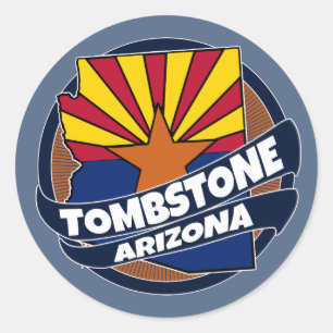 Tombstone Arizona flag burst round stickers