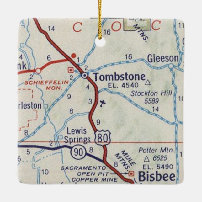 Tombstone AZ Vintage Map Ceramic Ornament (Back)