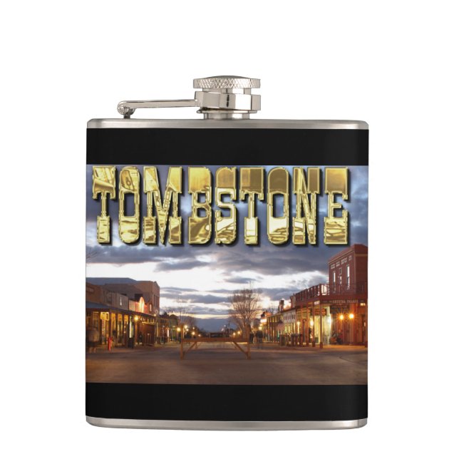 Tombstone AZ Vinyl Wrapped Flask, 6 oz. Hip Flask (Front)