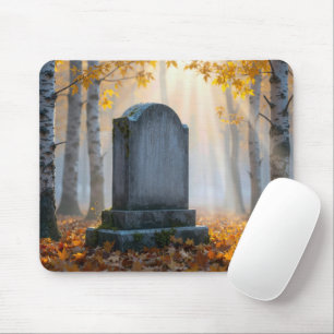 Tombstone In a Misty Autumn Cemetery Mouse Pad