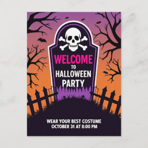 Tombstone Skull Halloween Party Holiday Postcard