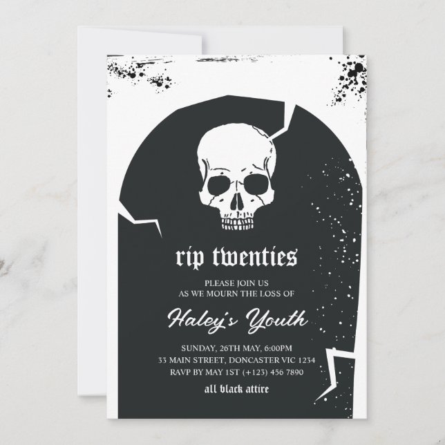 Tombstone & Skull RIP Twenties 20s 30th Birthday Invitation (Front)