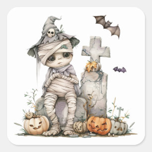 Tombstone Tangle – Mummy in a Witch’s Hat Square Sticker