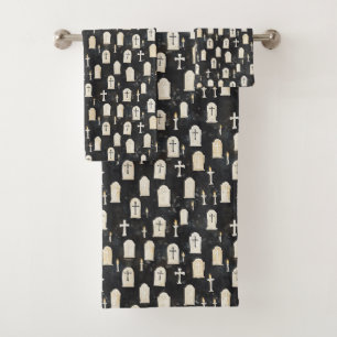 Tombstones, Candles & Crosses in Twilight Bath Towel Set