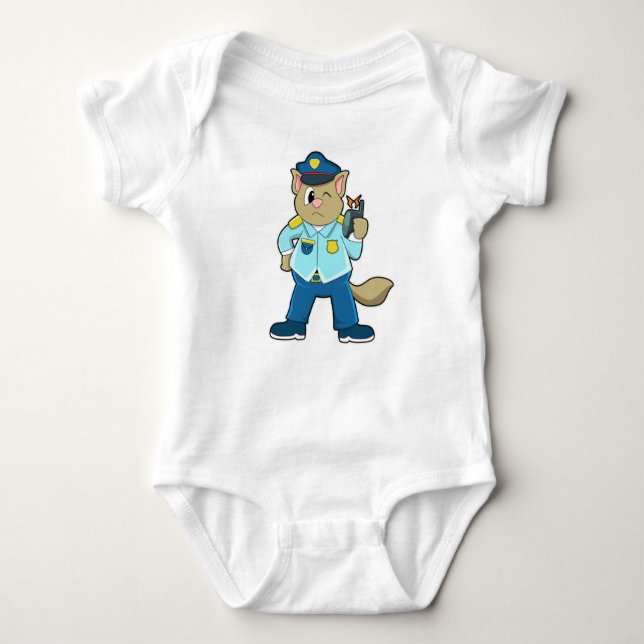 Tomcat as Police officer with Uniform & Microphone Baby Bodysuit (Front)