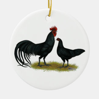Tomeru Long Crower Chickens Ceramic Tree Decoration