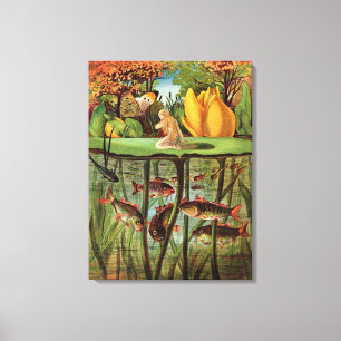 Tommelise very desolate on the water lily leaf, in canvas print