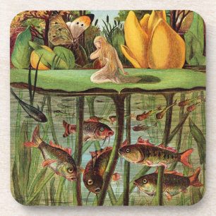 Tommelise very desolate on the water lily leaf, in coaster
