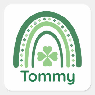 Tommy Name Clover Boho Rainbow Square Sticker