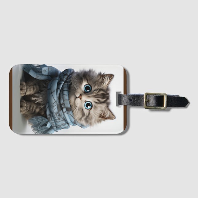 Tommy, the fluffiest Tabby Cat Luggage Tag (Front Horizontal)