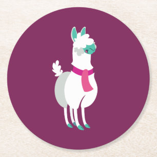 Tommy the Llama Round Paper Coaster