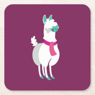 Tommy the Llama Square Paper Coaster