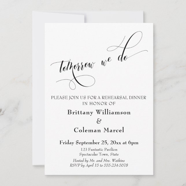 Tomorrow We Do Typography Rehearsal Dinner Invitation (Front)