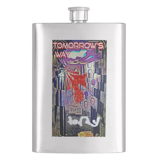 Tomorrow's Way Today Retro Future Art Hip Flask (Front)