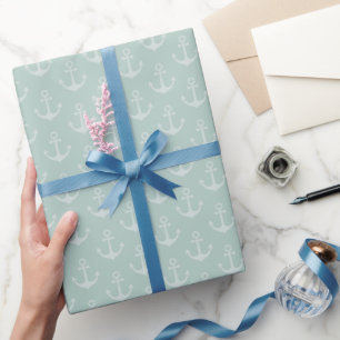 Tonal Anchors on Pastel Gray Turquoise Wrapping Paper