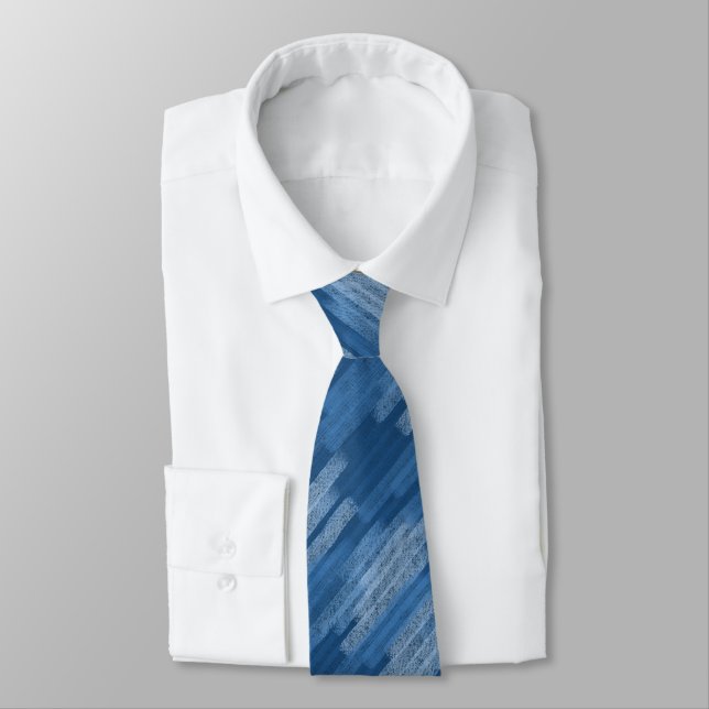 Tonal Blue Diagonal Chalk Lines Tie (Tied)