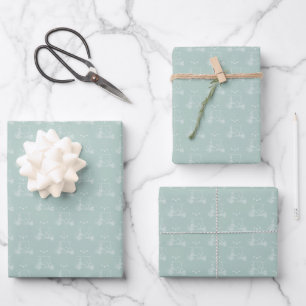 Tonal Golf Carts & Clubs on Pastel Gray Turquoise Wrapping Paper Sheet