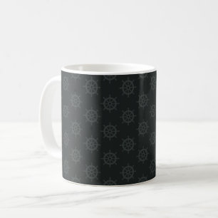 Tonal Ships Wheel on Black Coffee Mug