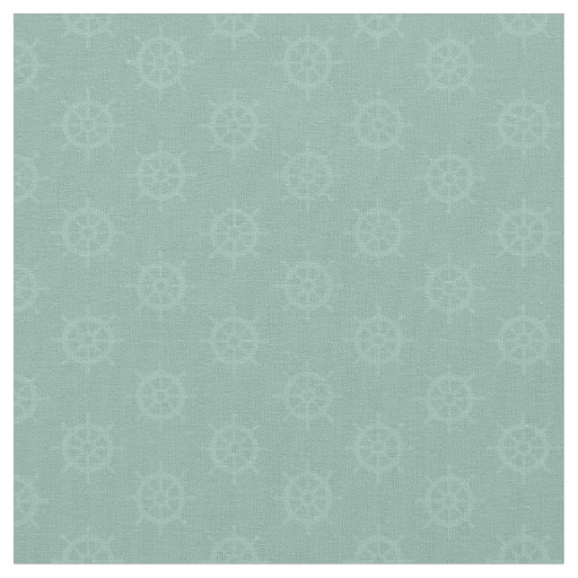 Tonal Ships Wheel on Light Gray Turquoise Fabric (Close Up)