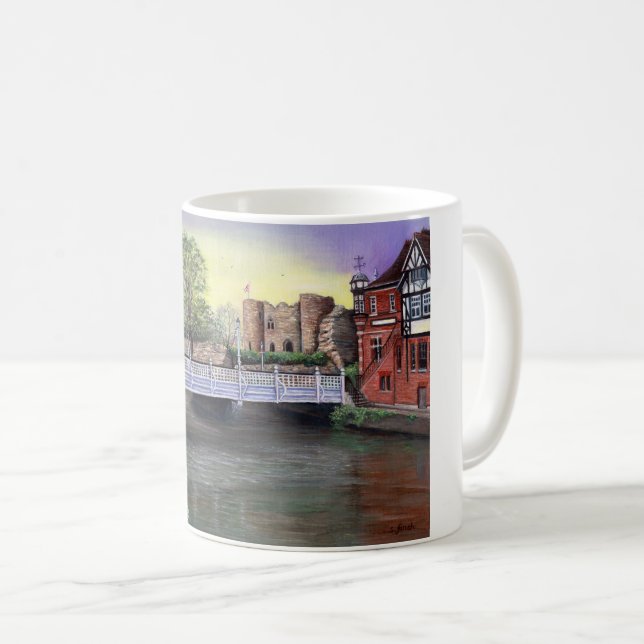 Tonbridge Castle by the River Medway Coffee Mug (Front Right)