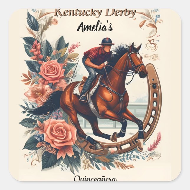 Tone Horse Cowboy Derby Party Western Quinceanera Square Sticker (Front)