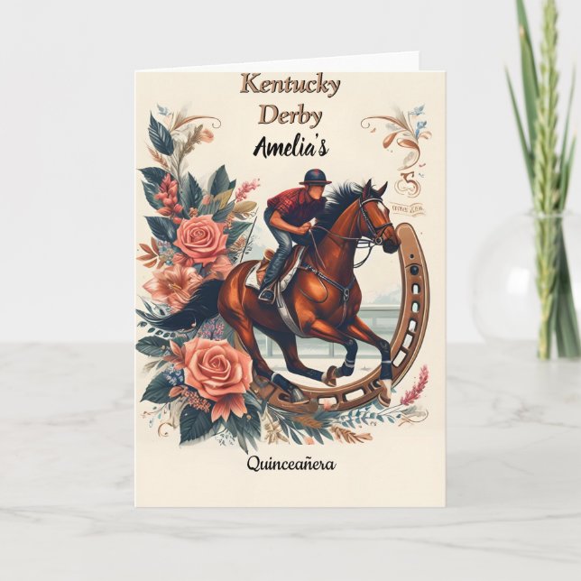 Tone Horse Cowboy Derby Party Western Quinceanera Thank You Card (Front)