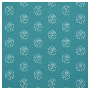 tone-on-tone teal blue stylized scallop-print fabric