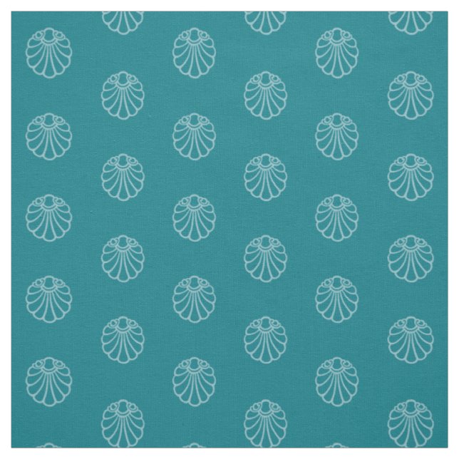 tone-on-tone teal blue stylized scallop-print fabric (Swatch)