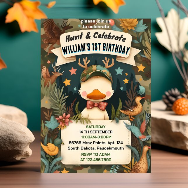tone Wild Camo Oh Deer Duck hunting 1st birthday Invitation (Creator Uploaded)