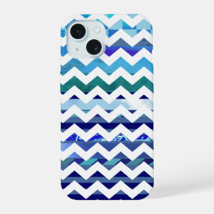 tones of blue patterned chevron iPhone 15 case