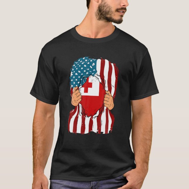 Tonga Flag Blood Inside Me Home Pride Tongan Ameri T-Shirt (Front)