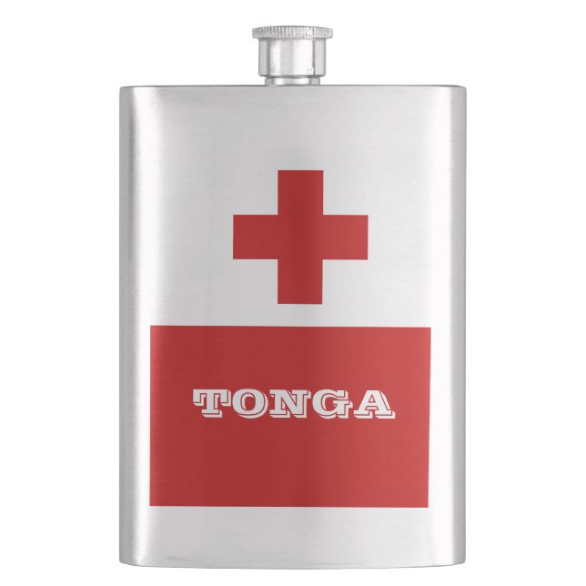 Tonga Island Flag Red Cross Hip Flask (Front)