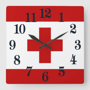 Tonga Island Flag Red Cross Square Wall Clock