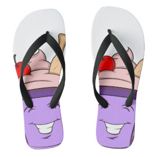 Tongs estivales avec motif glace kawaii et visage jandals