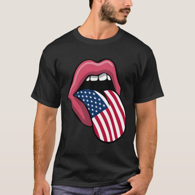 Tongue Lips Patriotic Usa Flag 4Th Of July Merica T-Shirt (Front)