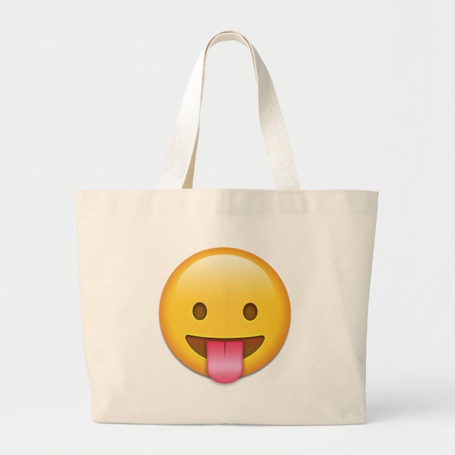Tongue-Out Cheeky Emoji Large Tote Bag (Front)