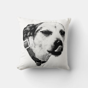 Tongue Out Dog Pillow – Monochrome Style