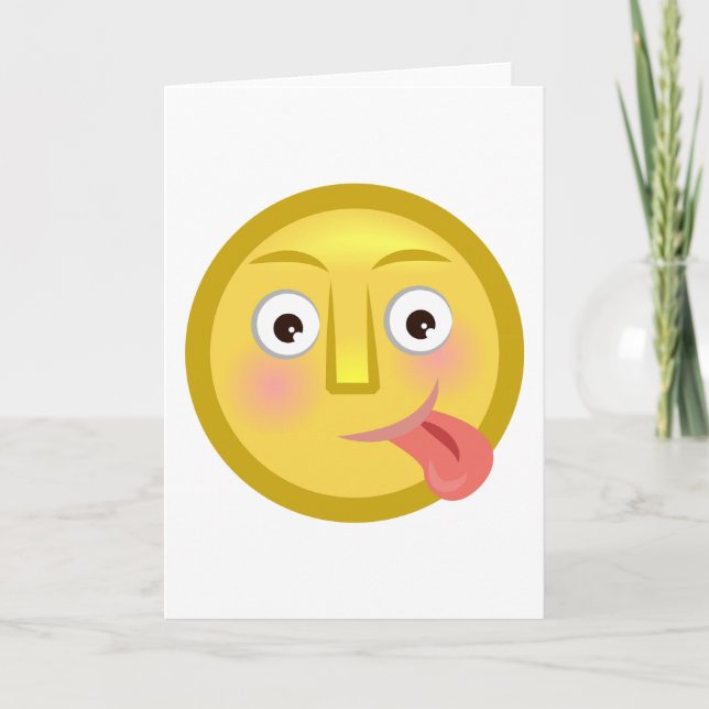 Tongue Out Emoji Funny Goofy Face Card (Front)