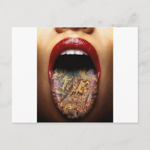 tongue tattoo design postcard