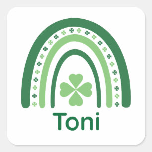 Toni Name Clover Boho Rainbow Square Sticker