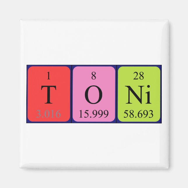 Toni periodic table name magnet (Front)