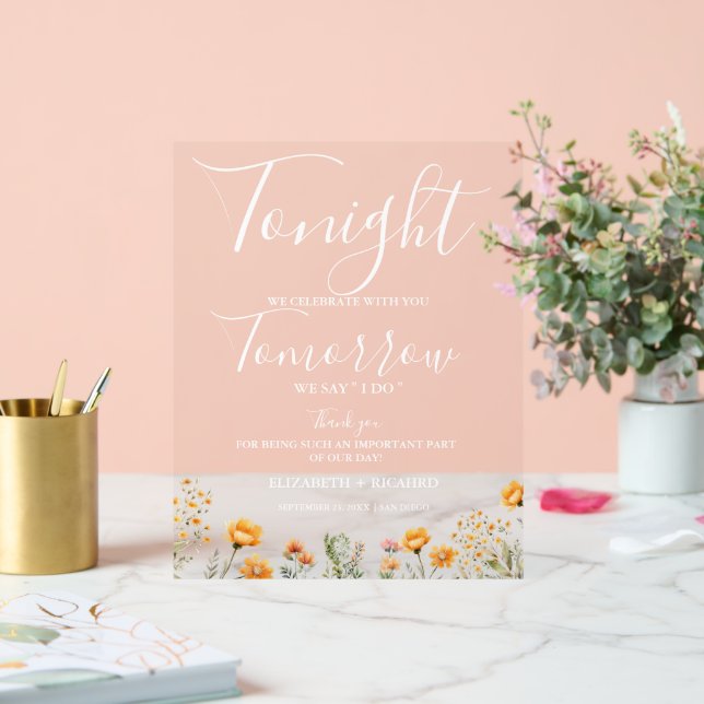 Tonight we celebrate wedding rehearsal dinner acrylic sign (Wedding)