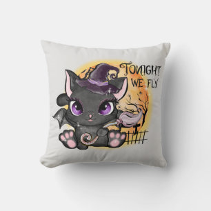 Tonight We Fly – Black Witch Cat Cushion