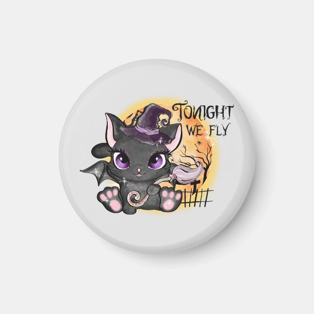 Tonight We Fly – Black Witch Cat Magnet (Front)