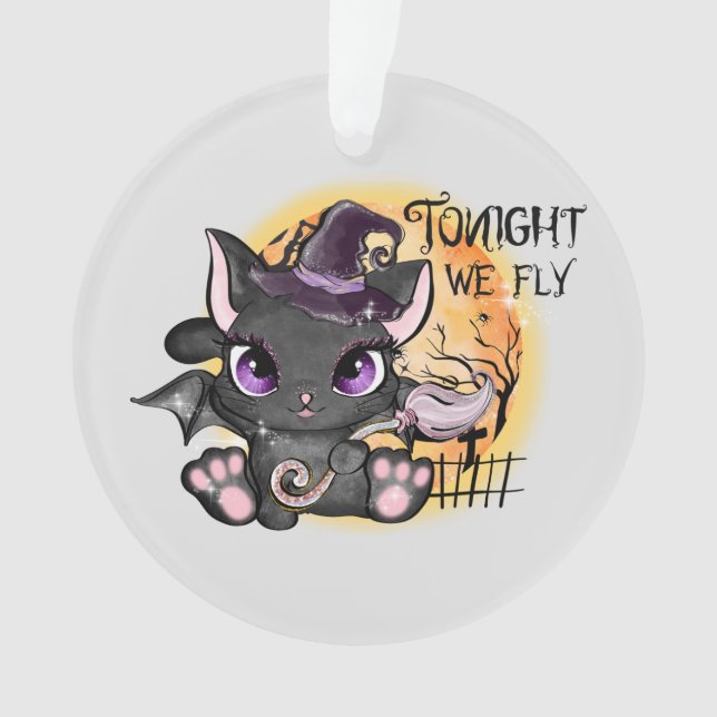Tonight We Fly – Black Witch Cat Ornament (Front)