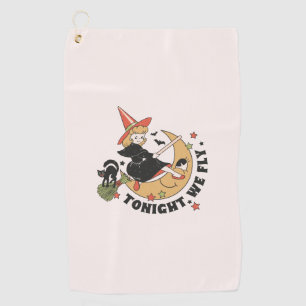 Tonight We Fly – Cute Witch and Black Cat Golf Towel