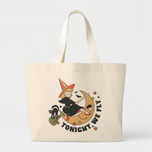 Tonight We Fly – Cute Witch and Black Cat Large Tote Bag