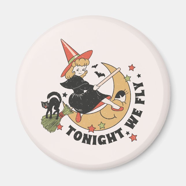 Tonight We Fly – Cute Witch and Black Cat Magnet (Front)
