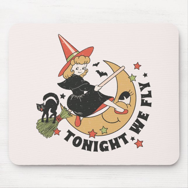 Tonight We Fly – Cute Witch and Black Cat Mouse Pad (Front)